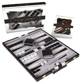 Conjunto de gamão Crazy Games Classic com estojo de couro de 38 cm