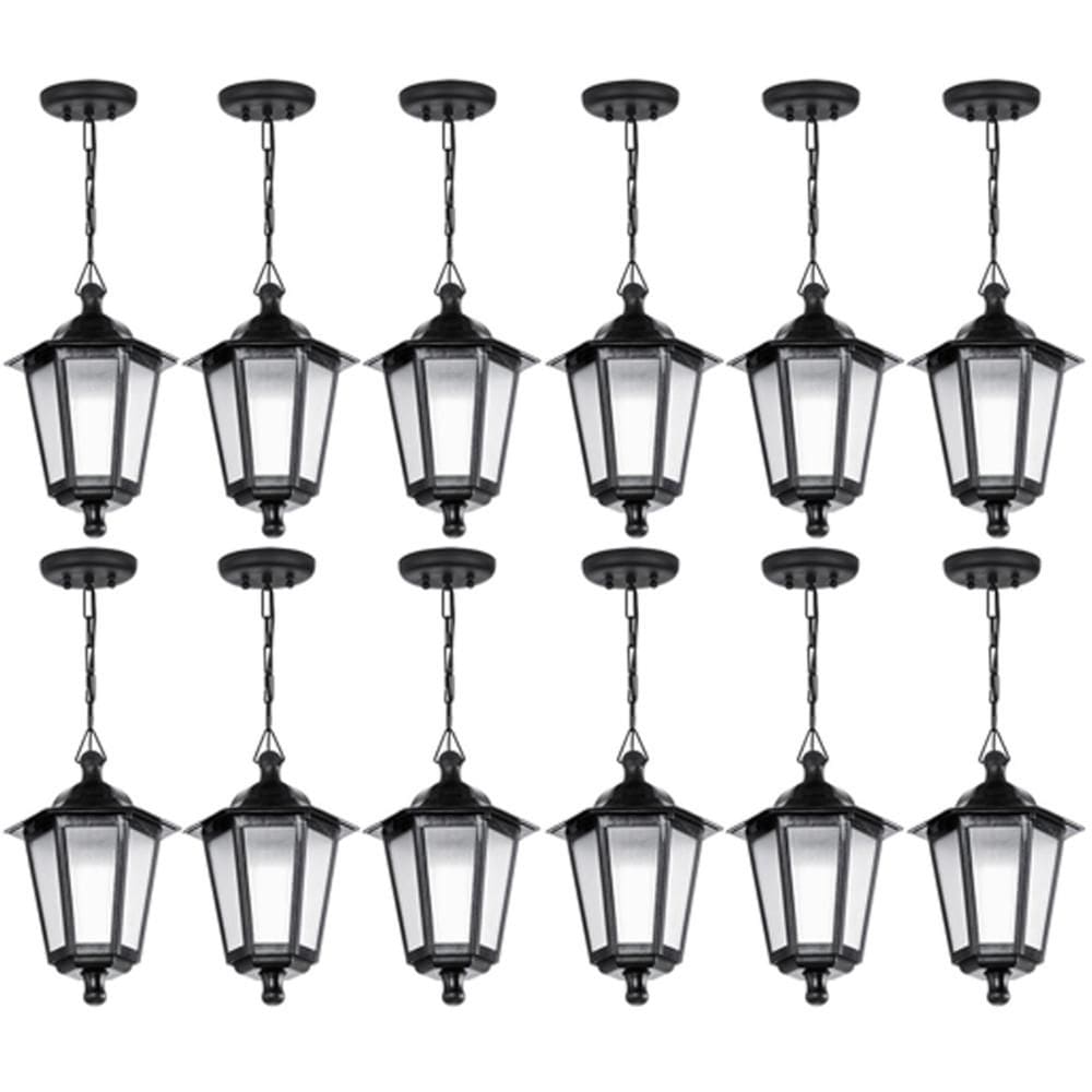 Kit 12 Pendentes Lustres de Teto 58cm Luminária Grega Plástico Lente Fosca Dital