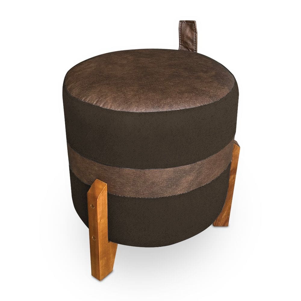 Puff Le Mans Veludo Marrom e Corano Nozes Base de Madeira - Pallazio