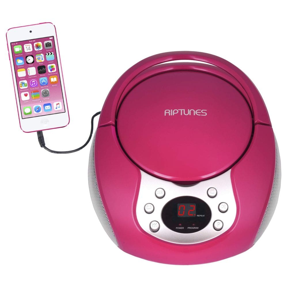 Leitor de CD portátil Riptunes com rádio AM FM rosa