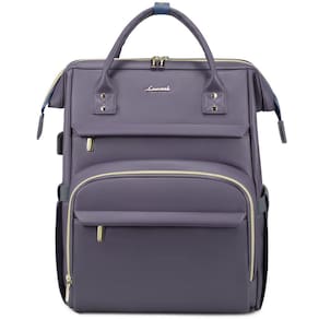 Mochila para laptop LOVEVOOK de couro de 18 polegadas para mulheres cinza roxa