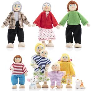 Conjunto familiar Wooden Doll House Jzszera com 8 bonecos e 2 animais de estimação