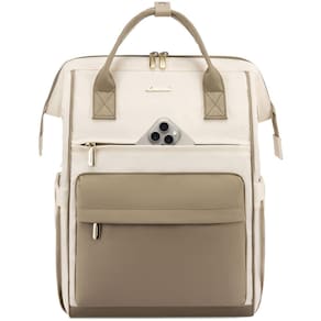 Mochila para laptop LOVEVOOK para mulheres de 17 polegadas, trabalho e viagem, bege