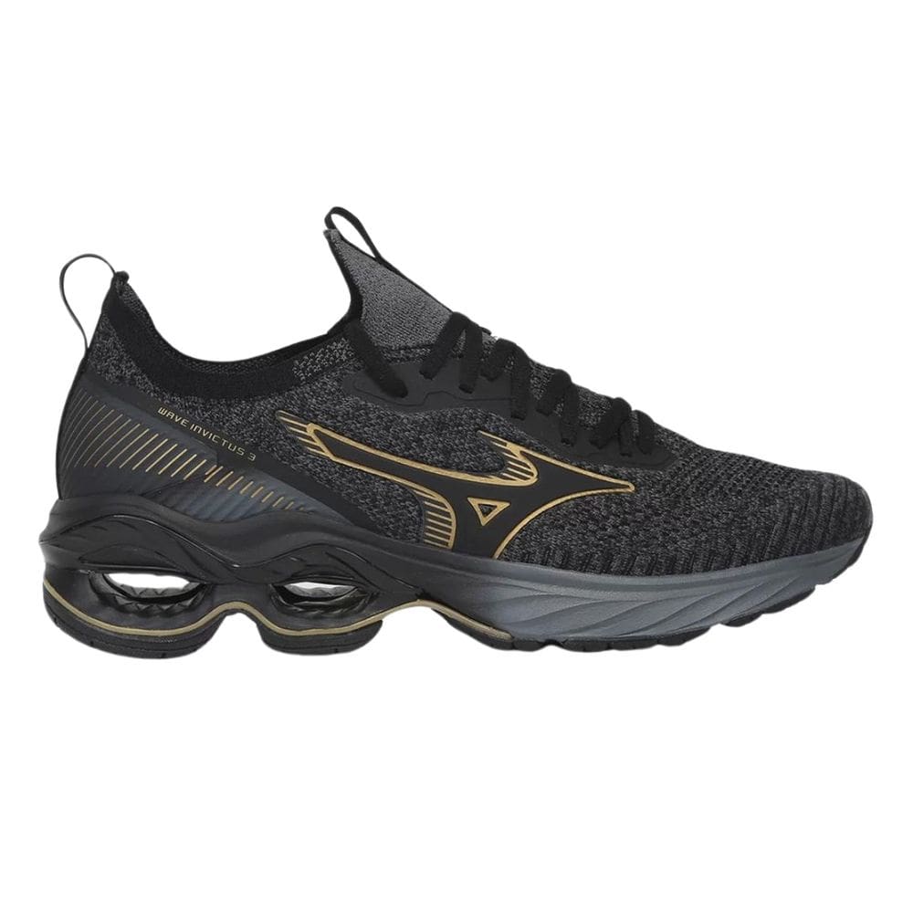 Tênis Mizuno Wave Invictus 3 Masculino Preto Dourado