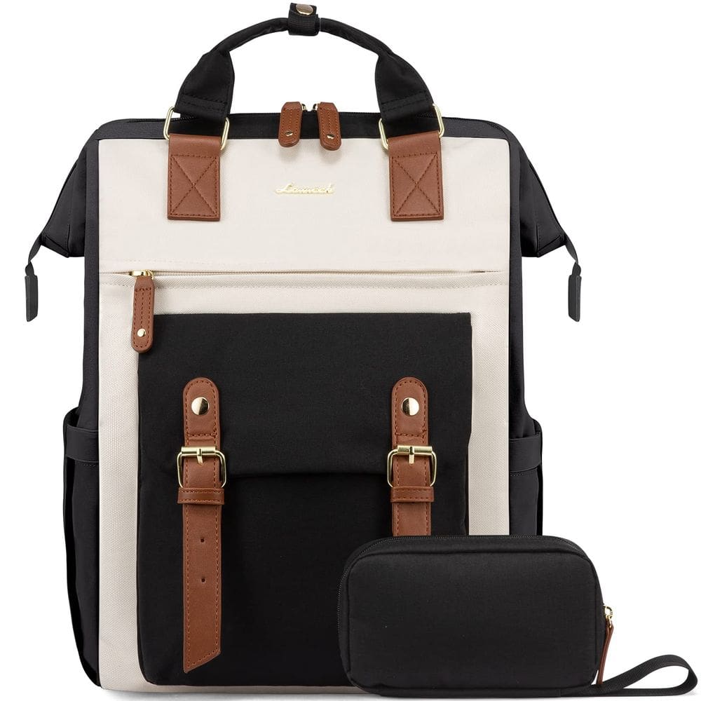 Mochila para laptop LOVEVOOK para mulheres de 15,6 polegadas preta-bege-marrom