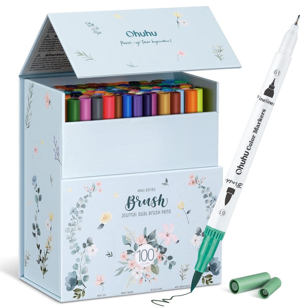 Marcadores para colorir Ohuhu 100 cores com pontas duplas à base de água