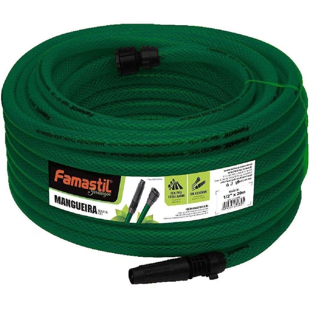Kit Mangueira de Jardim 20M Trançada Verde Esguicho Famastil