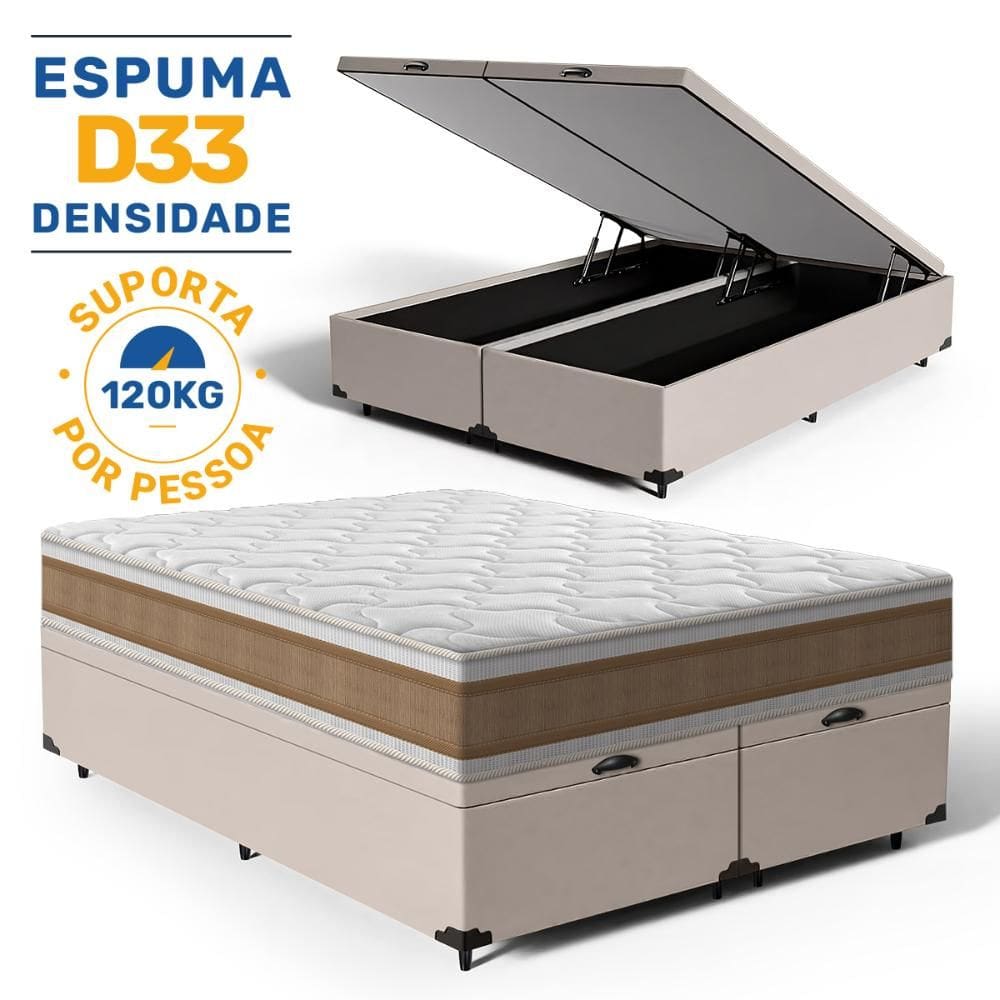 Cama Box Baú com Colchão de Espuma D33 Double Face Air Pro Força Anjos Queen 158cm