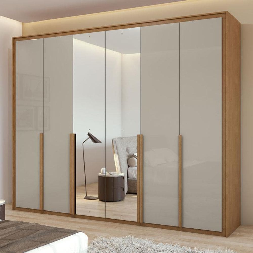 Guarda Roupa Casal Ambiente Imperatore 3 Portas Amêndoa Clean Off White com Espelho – Lopas
