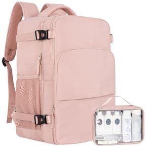 Mochila de viagem Sinaliy Carry on impermeável para laptop de 17,3 polegadas rosa