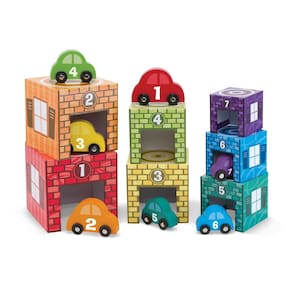 Toy Melissa e Doug aninhando e classificando garagens e carros