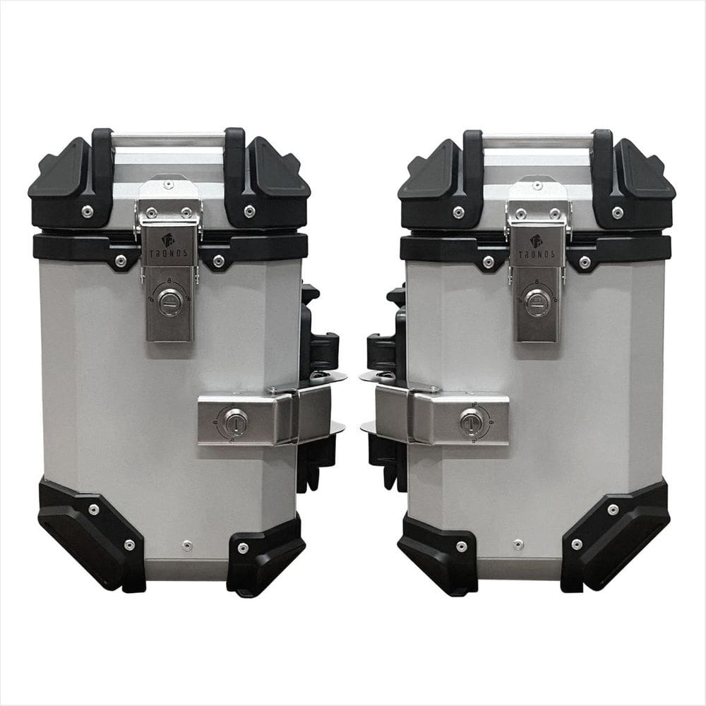 Baú de Moto Lateral Tronos 36L-T-X em Alumínio (PAR) - 36 Litros - Forro em Couro Sintético - Prata