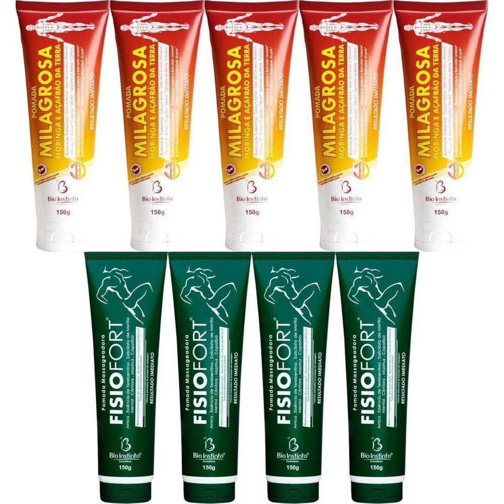 Kit 5 Pomada Milagrosa 150G + 4 Pomada Fisiofort 150G