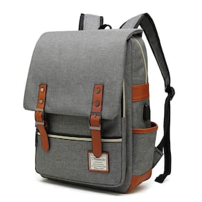 Mochila para laptop Mancio Slim Vintage para viagens 15,6" cinza