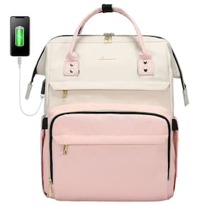 Mochila para laptop LOVEVOOK para mulheres de 17 polegadas bege-rosa
