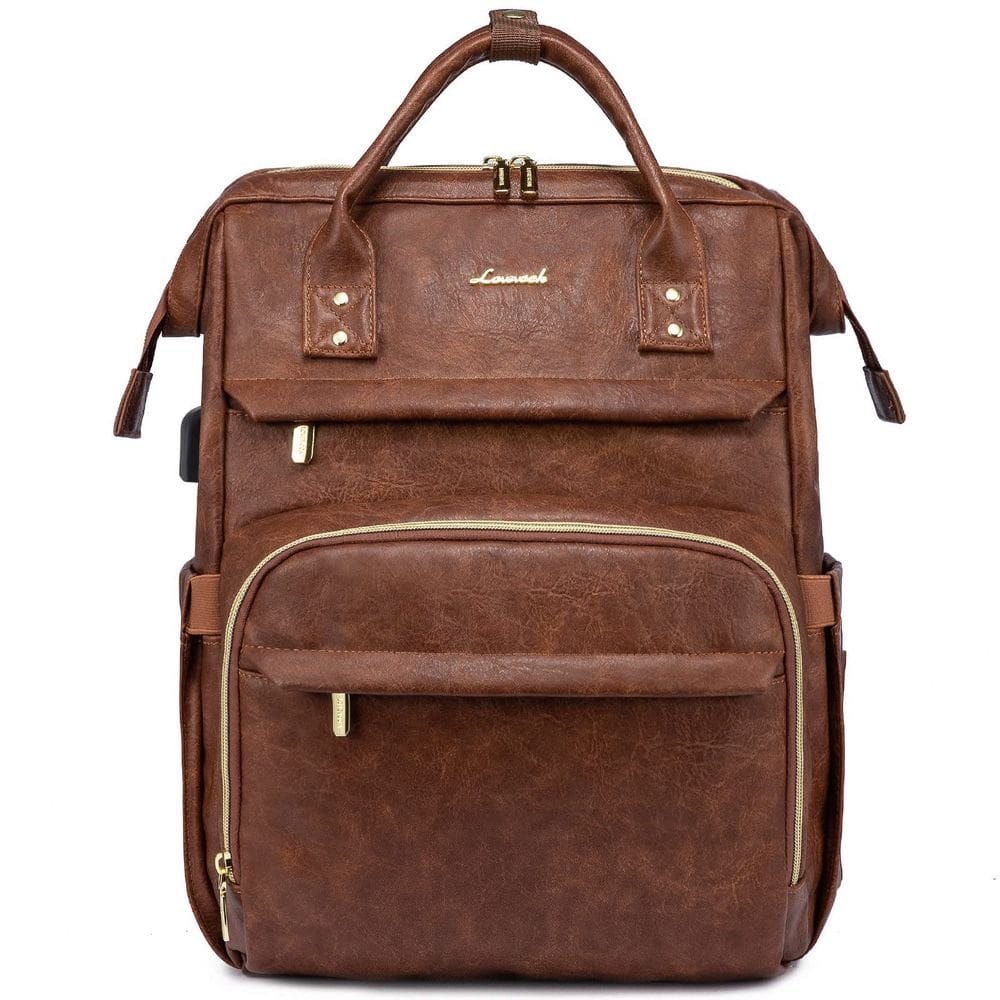 Mochila para laptop LOVEVOOK Leather 15,6” com porta USB para mulheres