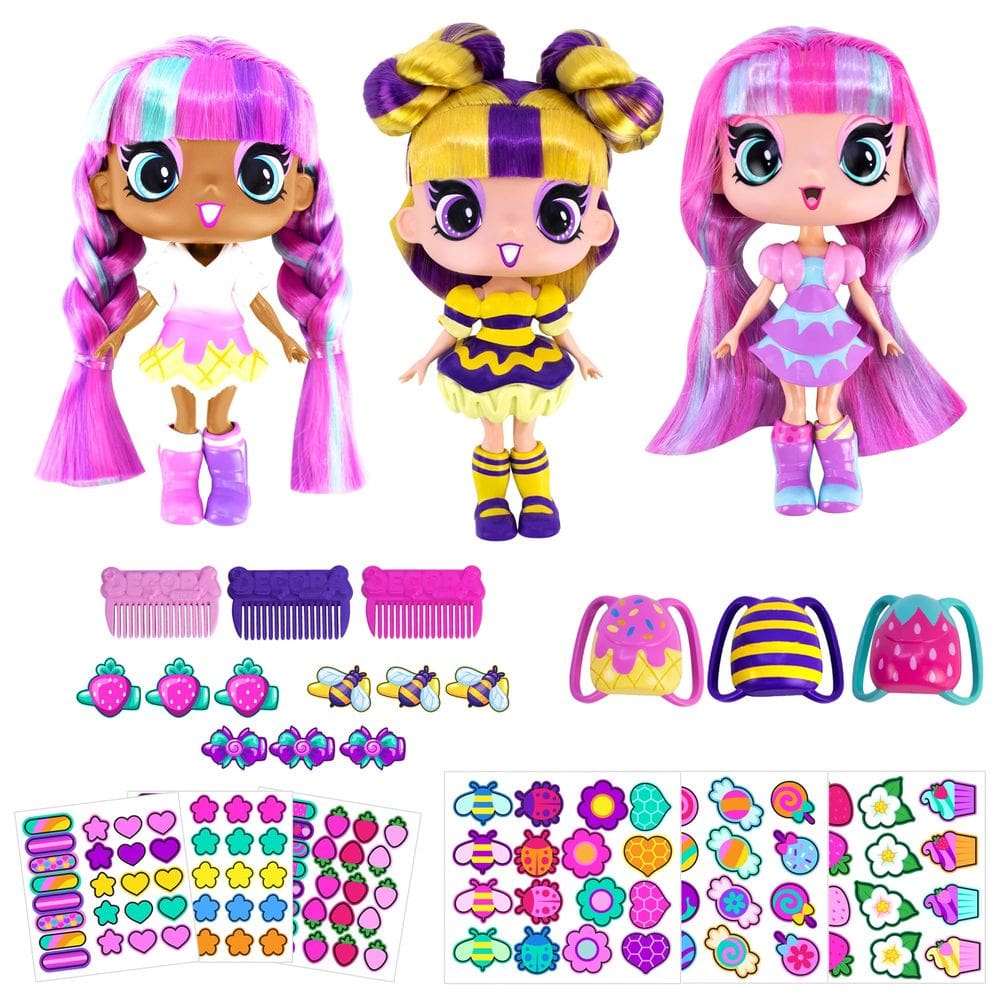 Boneca moderna DECORA GIRLZ, 5 bonecas -3 unidades B com roupas e acessórios