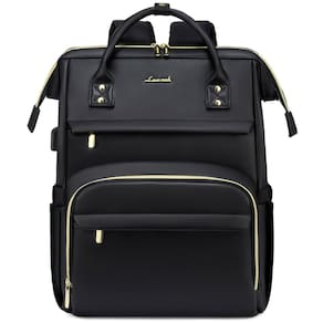 Mochila para laptop LOVEVOOK de couro de 17 polegadas para mulheres preta