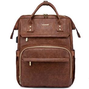 Mochila para laptop LOVEVOOK Leather para mulheres de 45 cm com porta USB