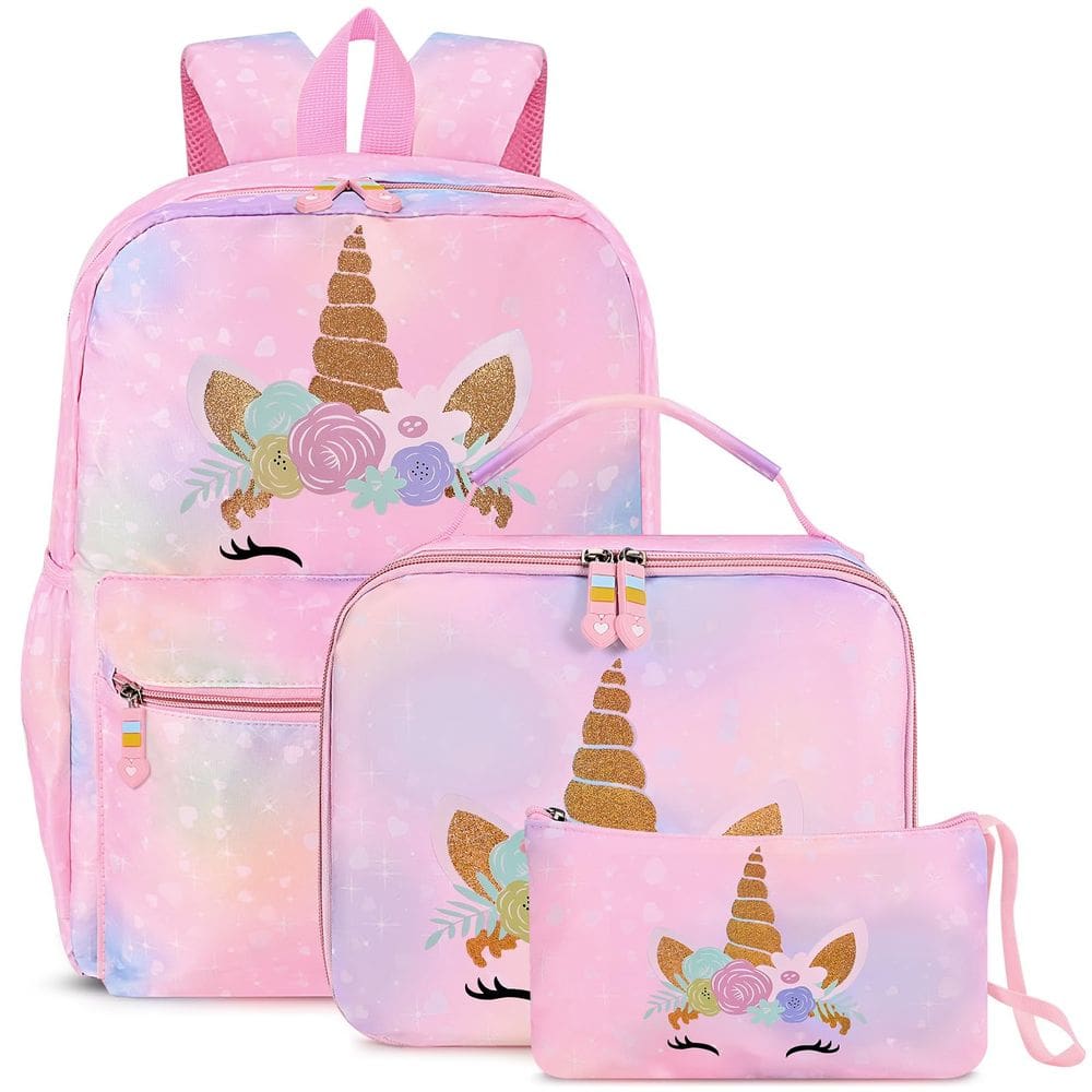 Conjunto de mochilas Cokouchyi Unicorn para meninas de 4 a 8 anos com lancheira