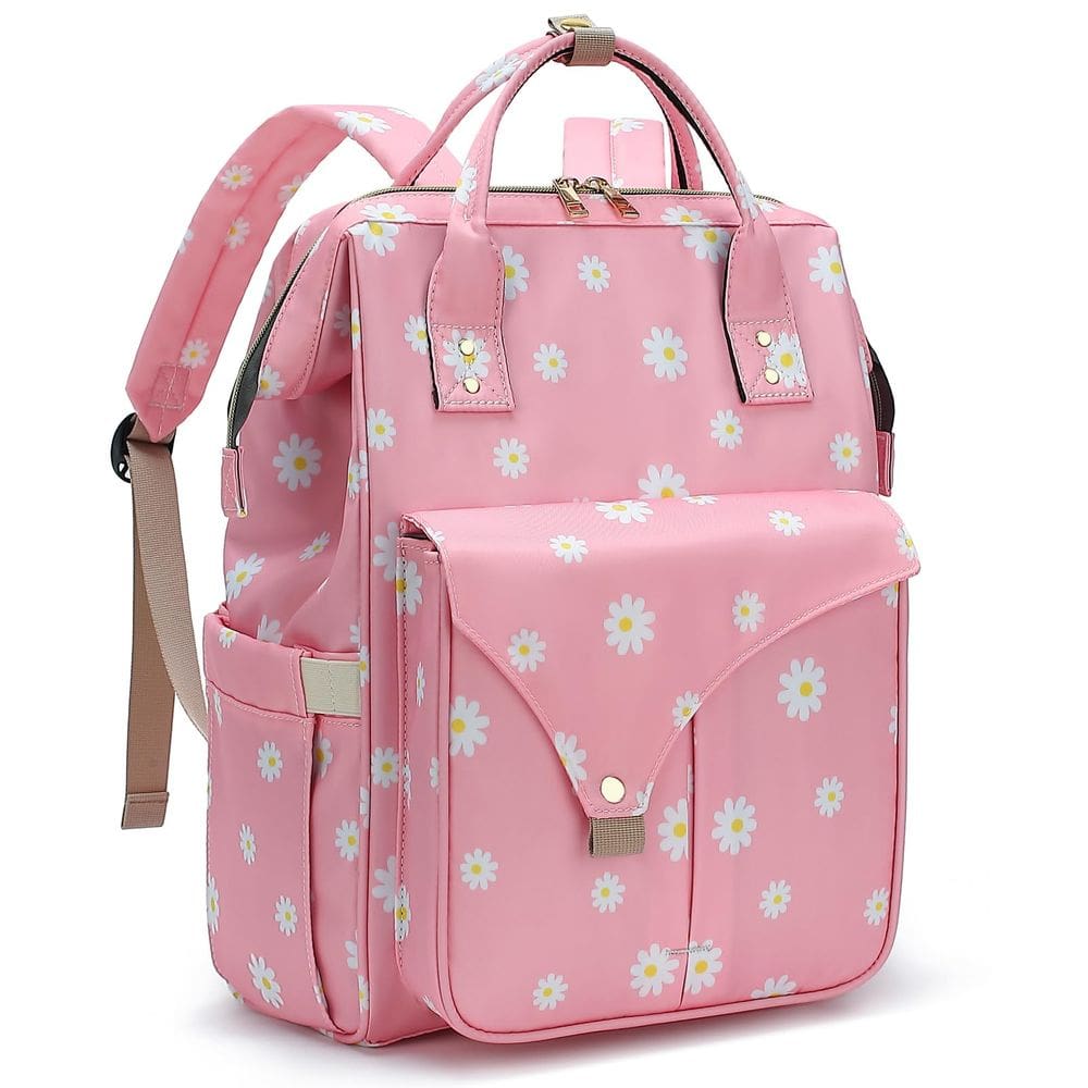 Mochila Mimfutu Flowers para laptop 15,6" impermeável rosa
