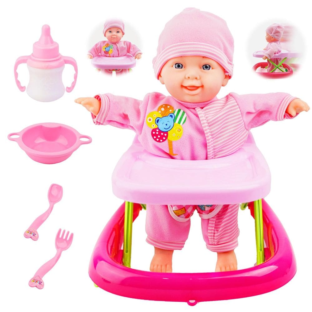 Conjunto de bonecas Toy Choi`s Learn to Walk com Baby Walker 33cm