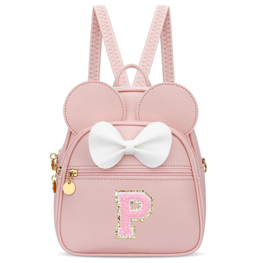 Mini mochila KKXIU Girls Initial Bowknot de couro sintético rosa