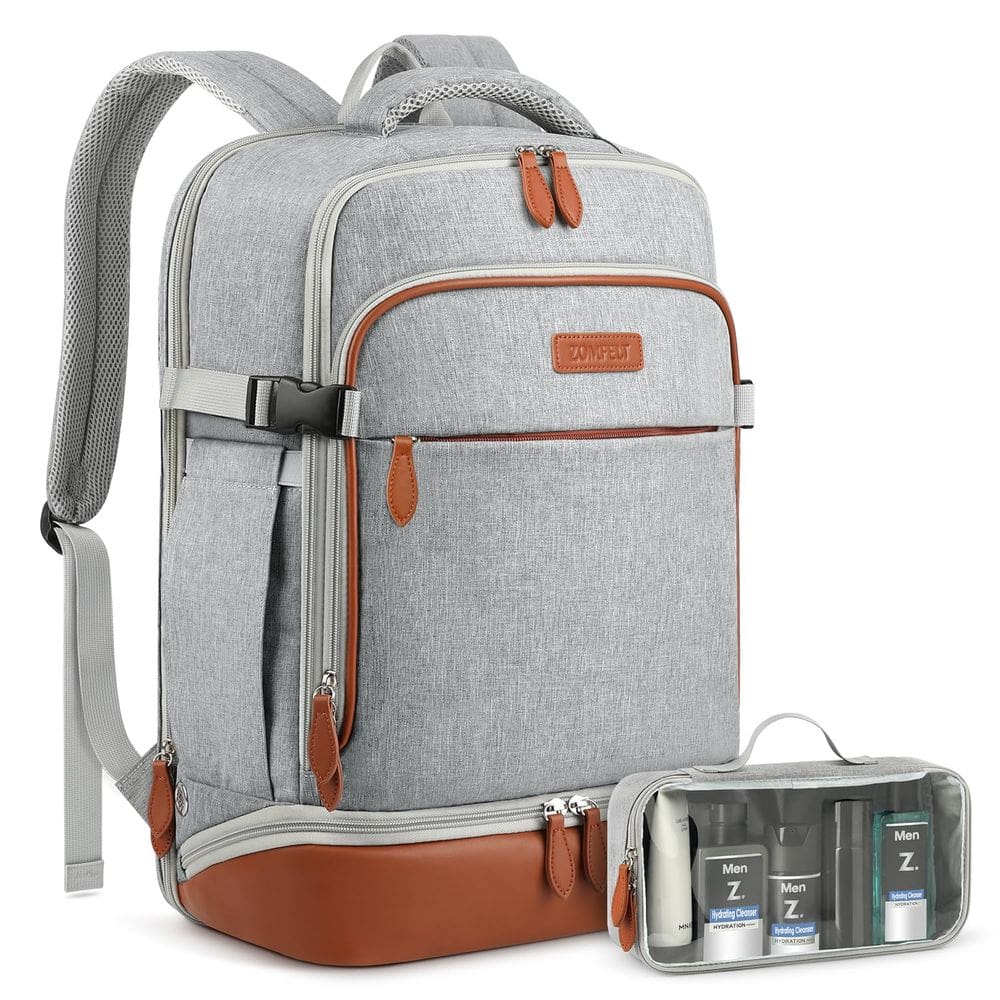 Mochila de viagem ZOMFELT Carry on 40L com compartimento para sapatos cinza