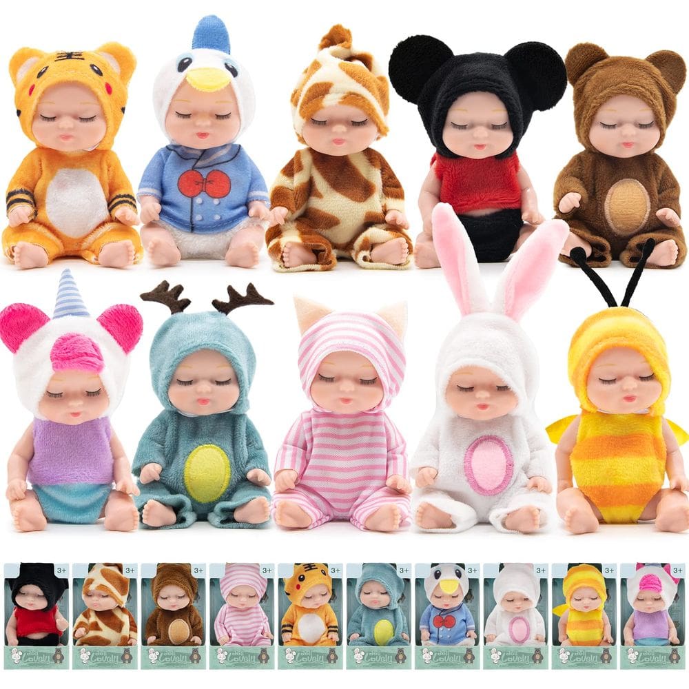 Bonecas Mini Reborn GULYMNA, 10 unidades com roupas de animais, 11 cm