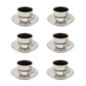 Cj 6 Xícaras P/Chá C/Pires de Porcelana Versa Preto/Prata 220ml Wolff