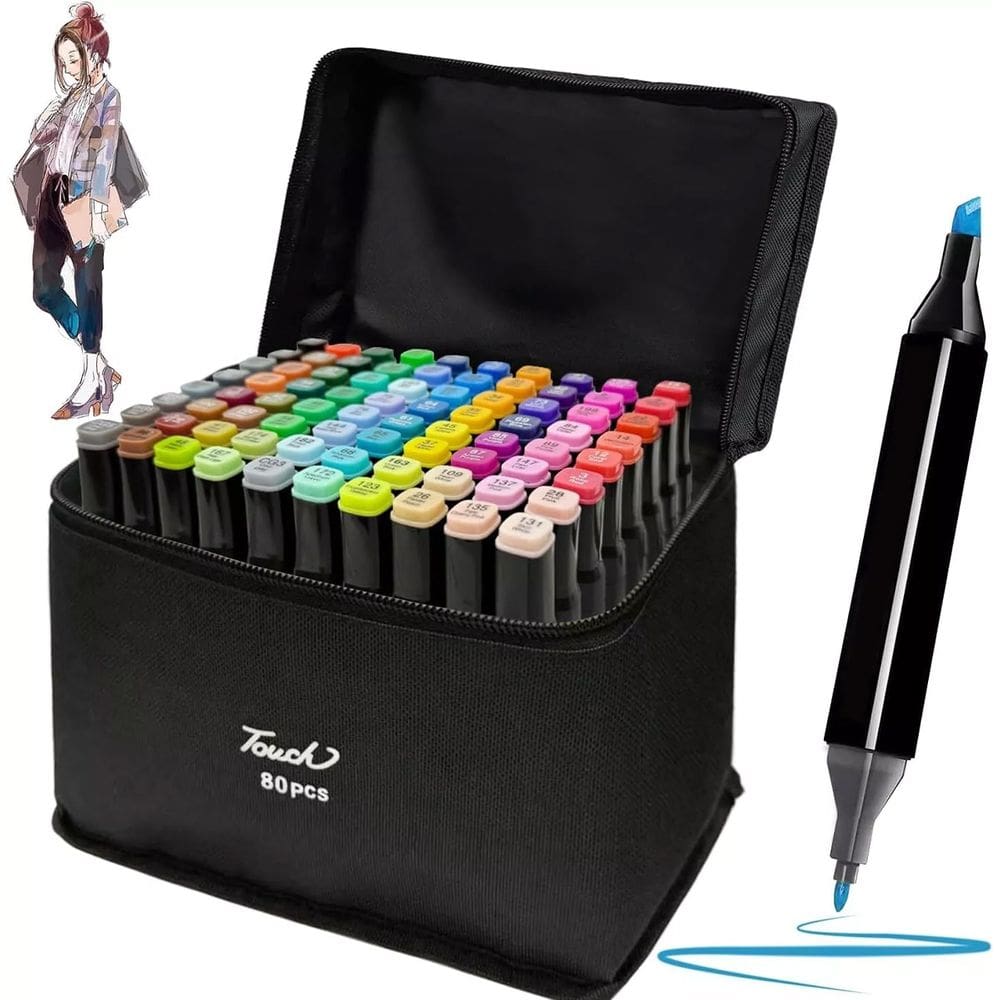 Caneta Permanente 80 Cores Estojo Bolsa Canetinhas Marcadores Duas Pontas Pintura Tinta
