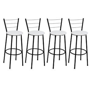 Kit 4 Banquetas Altas Preta com Encosto Assento Branco