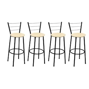 Kit 4 Banquetas Altas Preta com Encosto Assento Bege