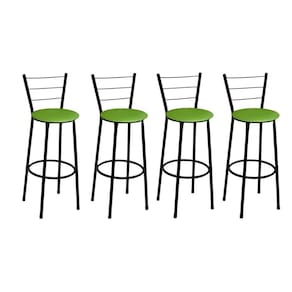 Kit 4 Banquetas Altas Preta com Encosto Assento Verde