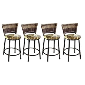 Kit 4 Banquetas Baixas Preta com Encosto Junco Capuccino Assento Floral Marrom