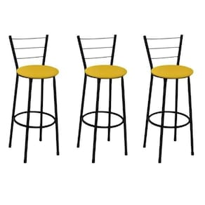 Kit 3 Banquetas Altas Preta com Encosto Assento Amarelo