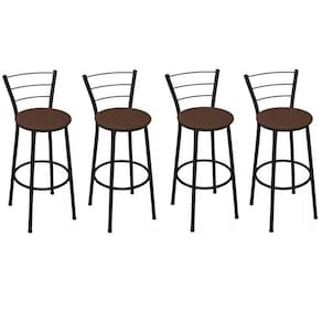 Kit 4 Banquetas Altas Preta com Encosto Assento Marrom