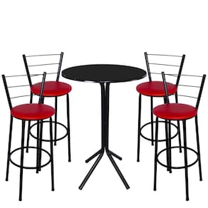 Jogo de 4 Banquetas Preta Assento Vermelho com Bistro Preto