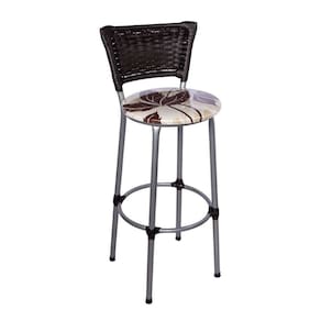 Kit 2 Banquetas Altas Prata com Encosto Junco Argila Assento Floral Marrom