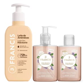 Kit Hidratante Francis Leite de Amêndoas Bege + Sabonete Rosa Branca e Patchouli + Refil