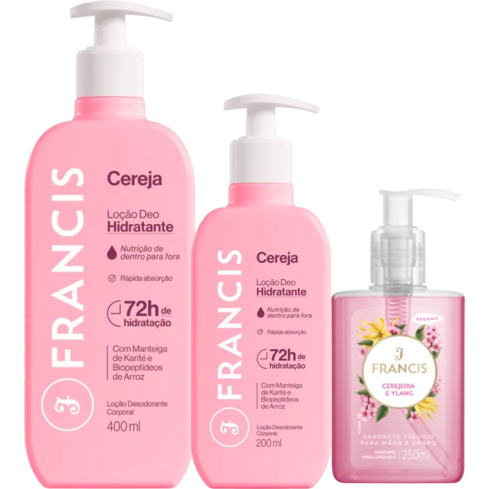 Kit Hidratante Francis Cereja Rosa + Sabonete Líquido Francis Cerejeira e Ylang