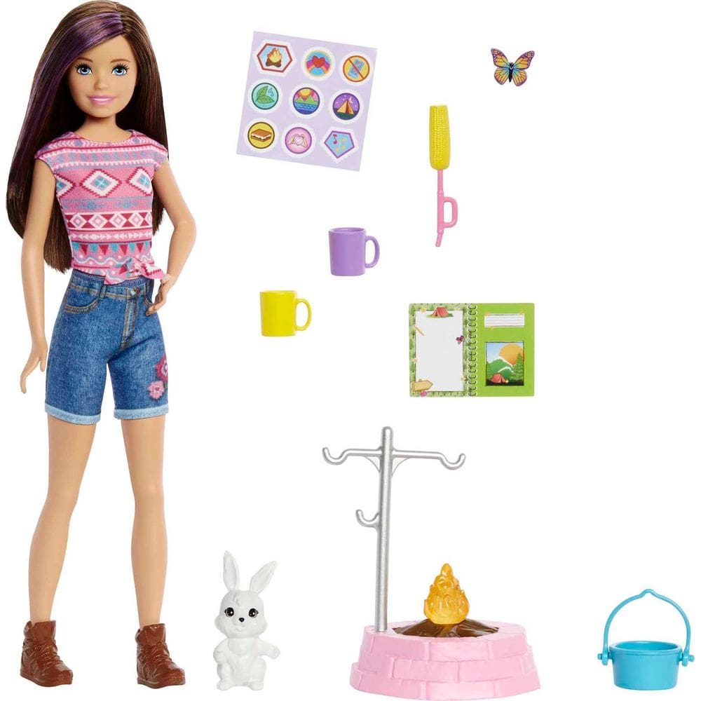 Conjunto de brinquedos Barbie It Takes Two Skipper Doll para acampar com acessórios