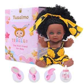 Boneca TUSALMO preta de 10 polegadas com acessórios para meninas de 3 anos