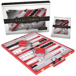 Conjunto de gamão Crazy Games Classic com estojo de couro de 28 cm