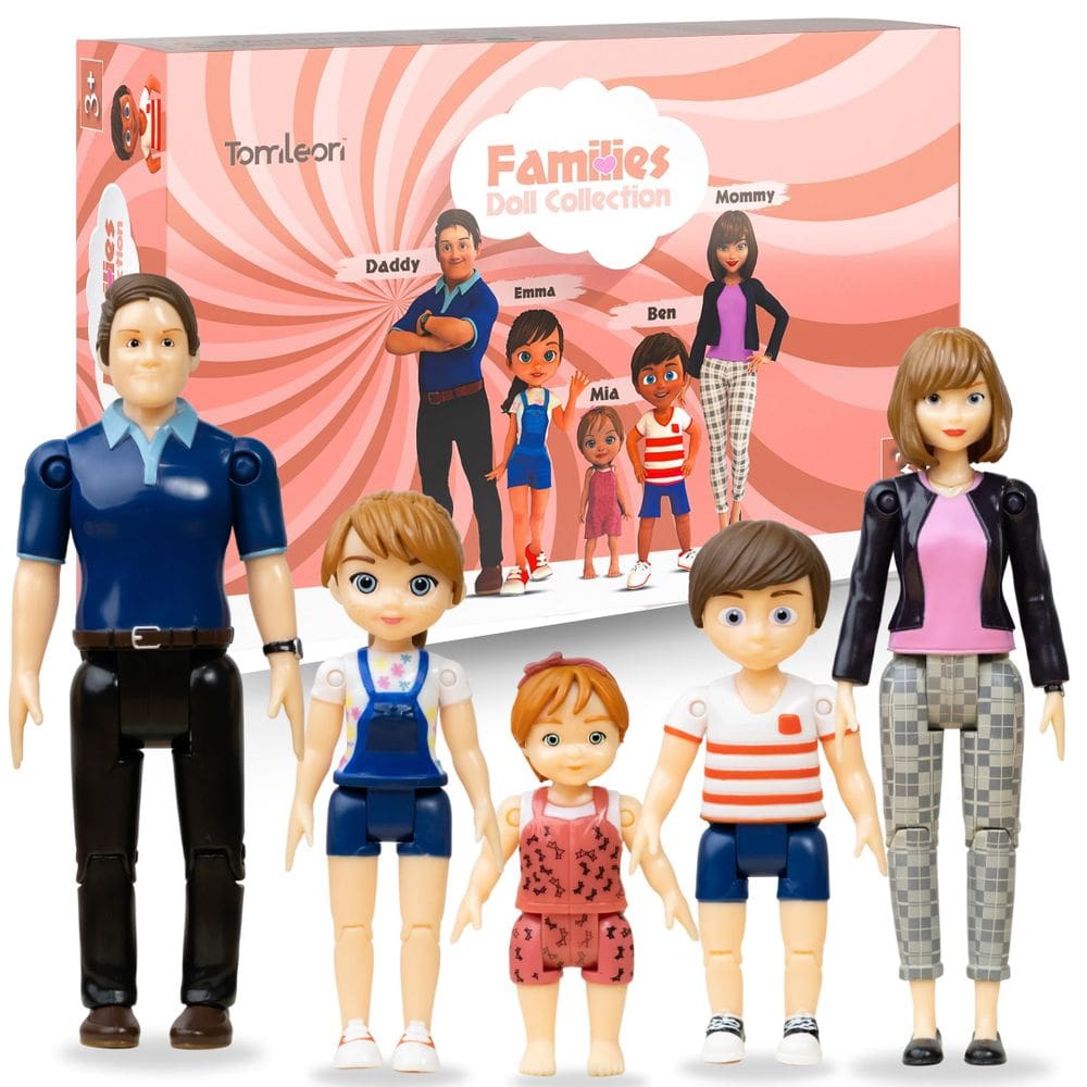 Bonecos de ação dobráveis da Dollhouse Dolls TOMLEON Family 5
