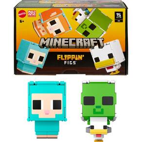 Bonecas Mattel Minecraft Flippin` Figs Sheep & Chicken, pacote com 2