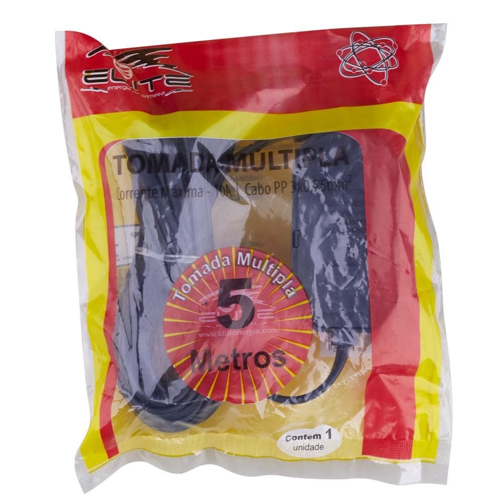Extensão 5m 3 Tomadas 3P Elite Preta