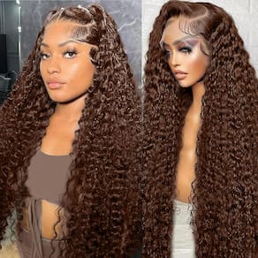 Perucas frontais de renda Bworto Chocolate Brown Deep Wave 30"