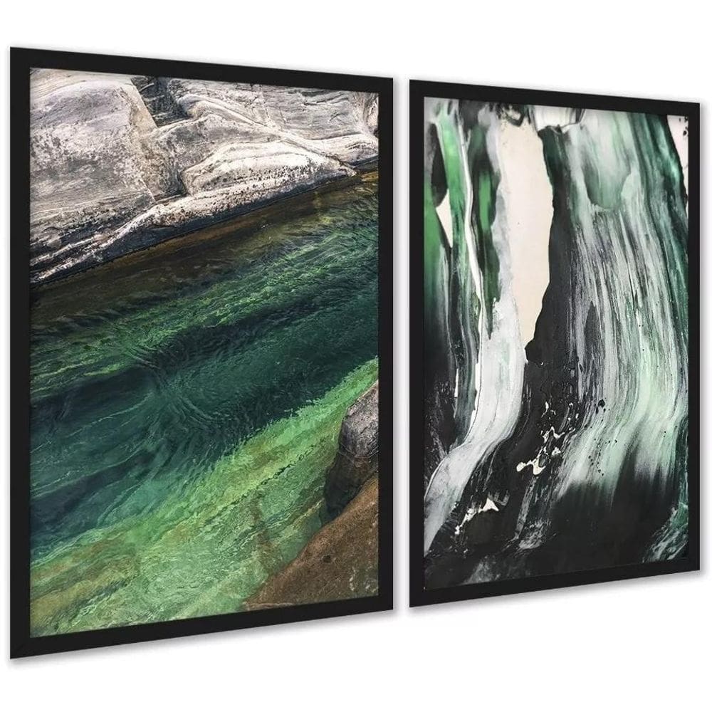 Kit 2 Quadros Abstratos Verde - Efeito Pintura 33X24Cm