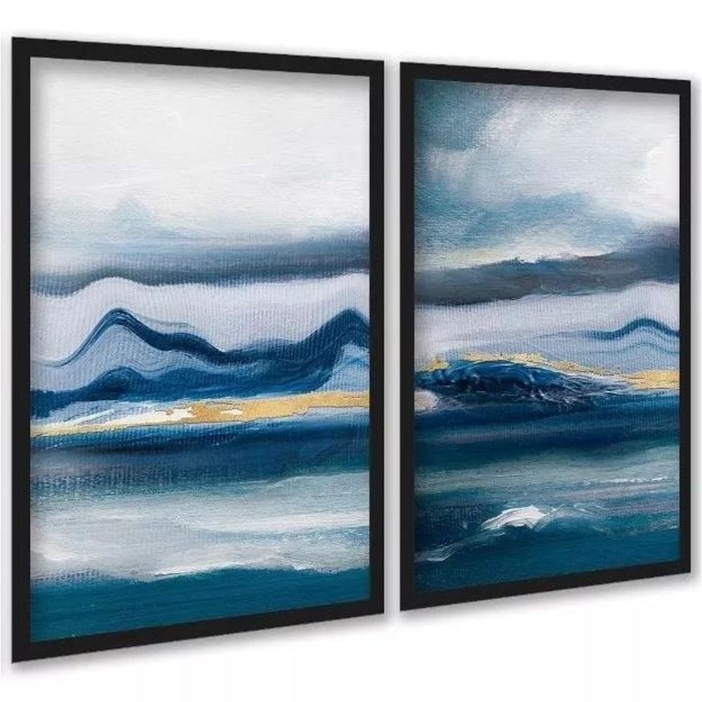 Kit 2 Quadros Paisagem Azul - Efeito Pintura 24X18Cm